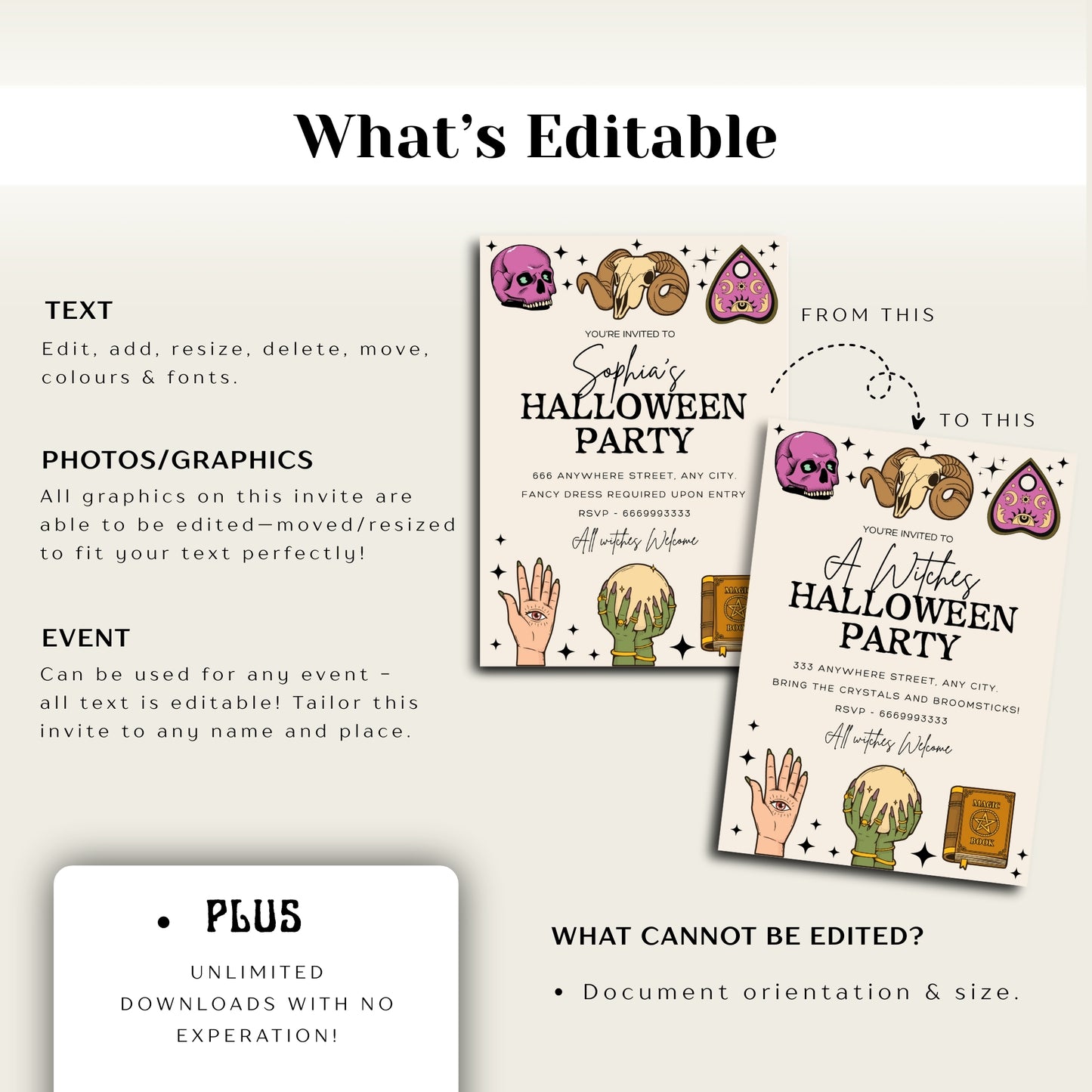 Witchy Halloween Party Invitation, All Witches Welcome, Mystical Party Invite, Editable Occult Theme, Printable Digital Download, Spiritual