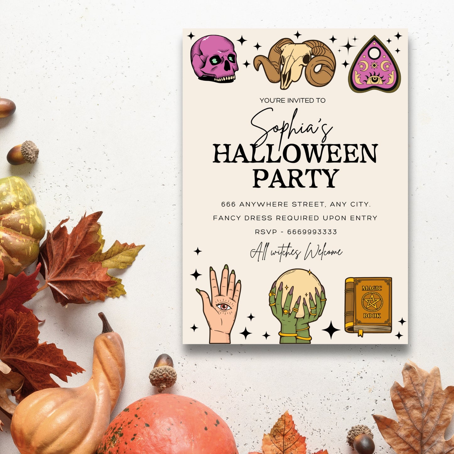 Witchy Halloween Party Invitation, All Witches Welcome, Mystical Party Invite, Editable Occult Theme, Printable Digital Download, Spiritual