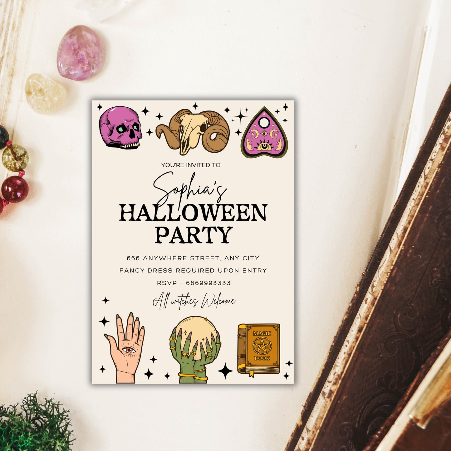 Witchy Halloween Party Invitation, All Witches Welcome, Mystical Party Invite, Editable Occult Theme, Printable Digital Download, Spiritual