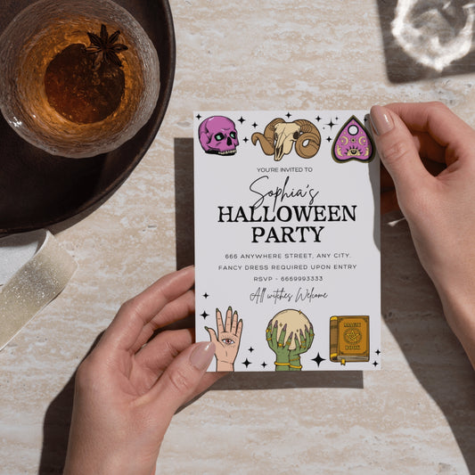 Witchy Halloween Party Invitation, All Witches Welcome, Mystical Party Invite, Editable Occult Theme, Printable Digital Download, Spiritual